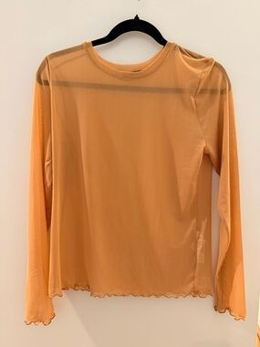 Zara Long-Sleeve Sheer Mesh Top - Peach Orange
